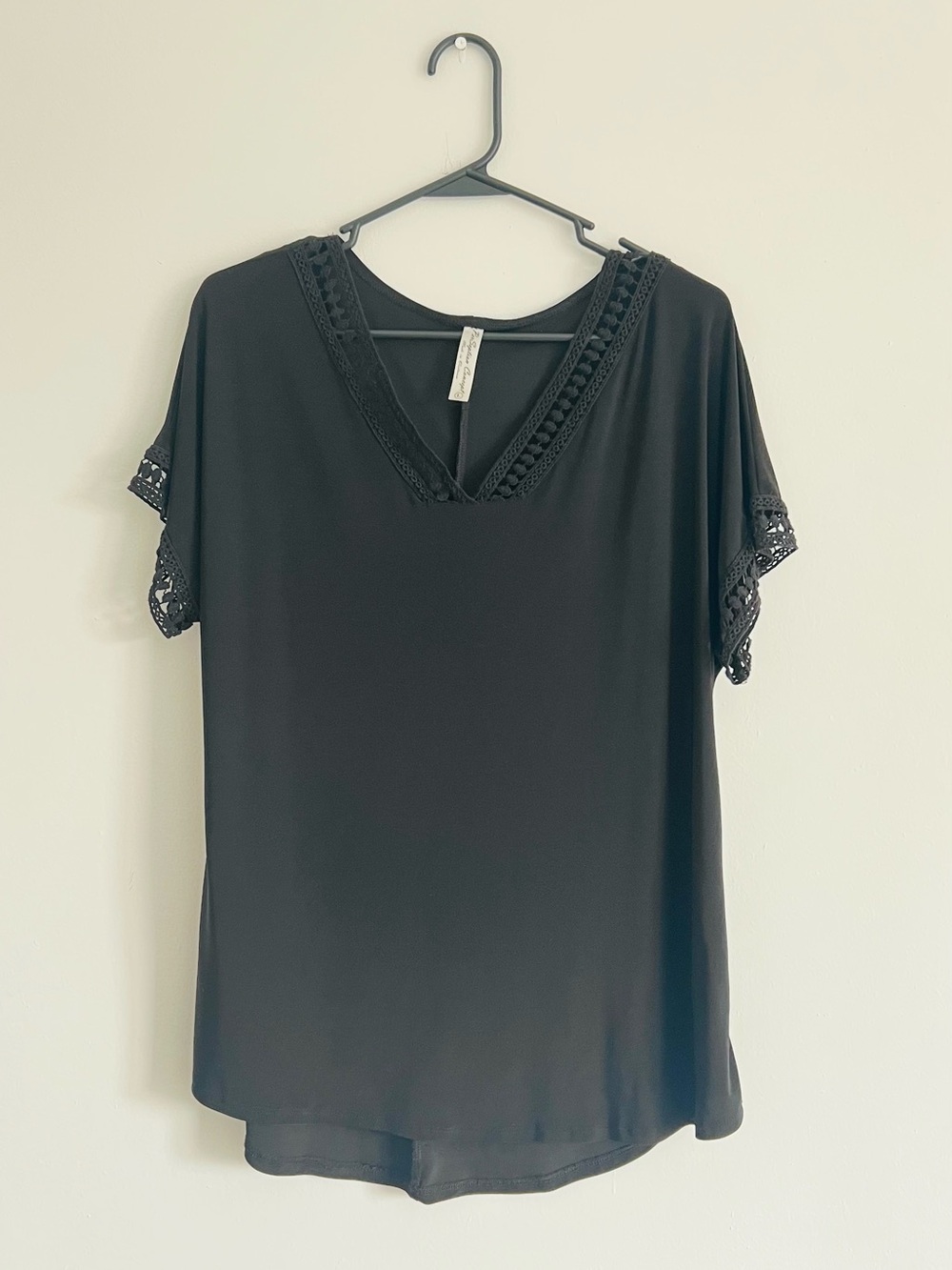 PerSeption Concept Black V-Neck Crochet Trim Blouse